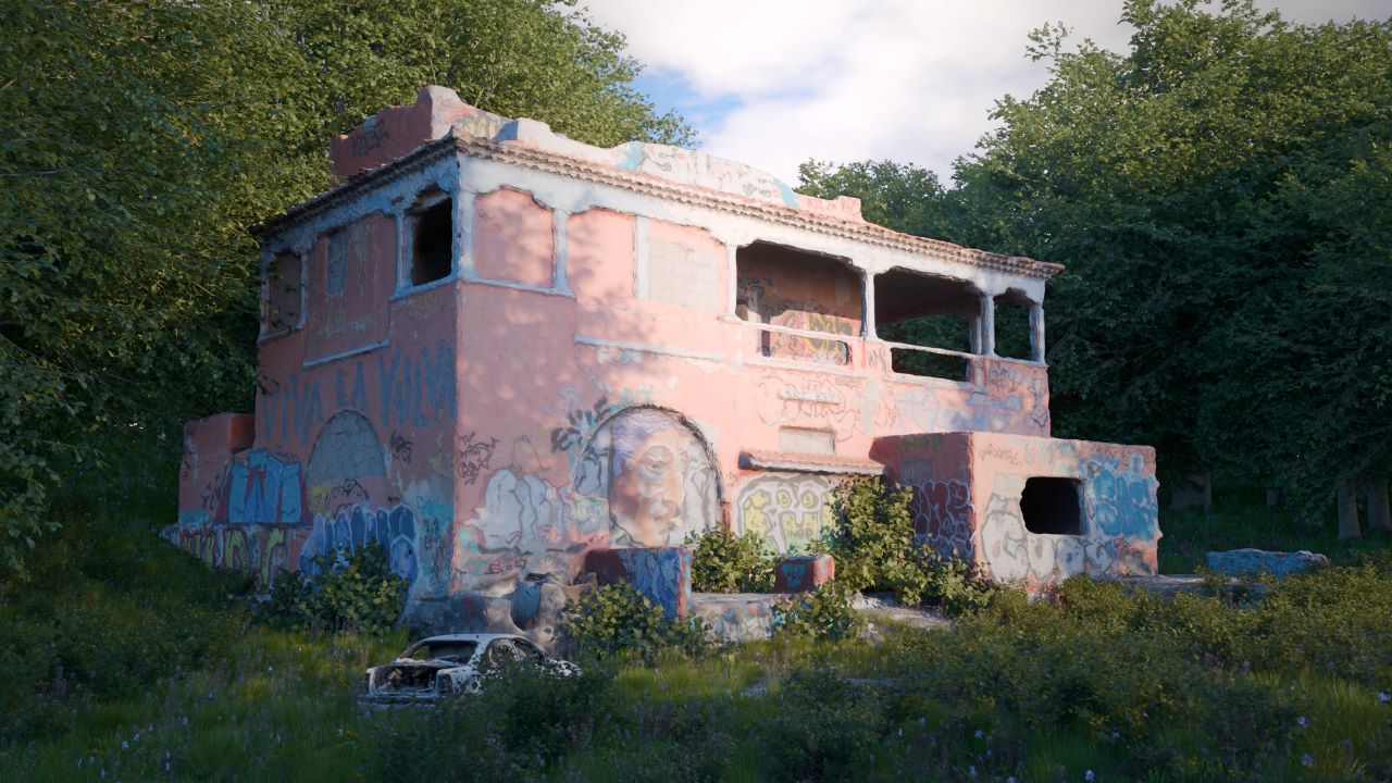 Overgrown Abandoned Building made in Blender 4.1